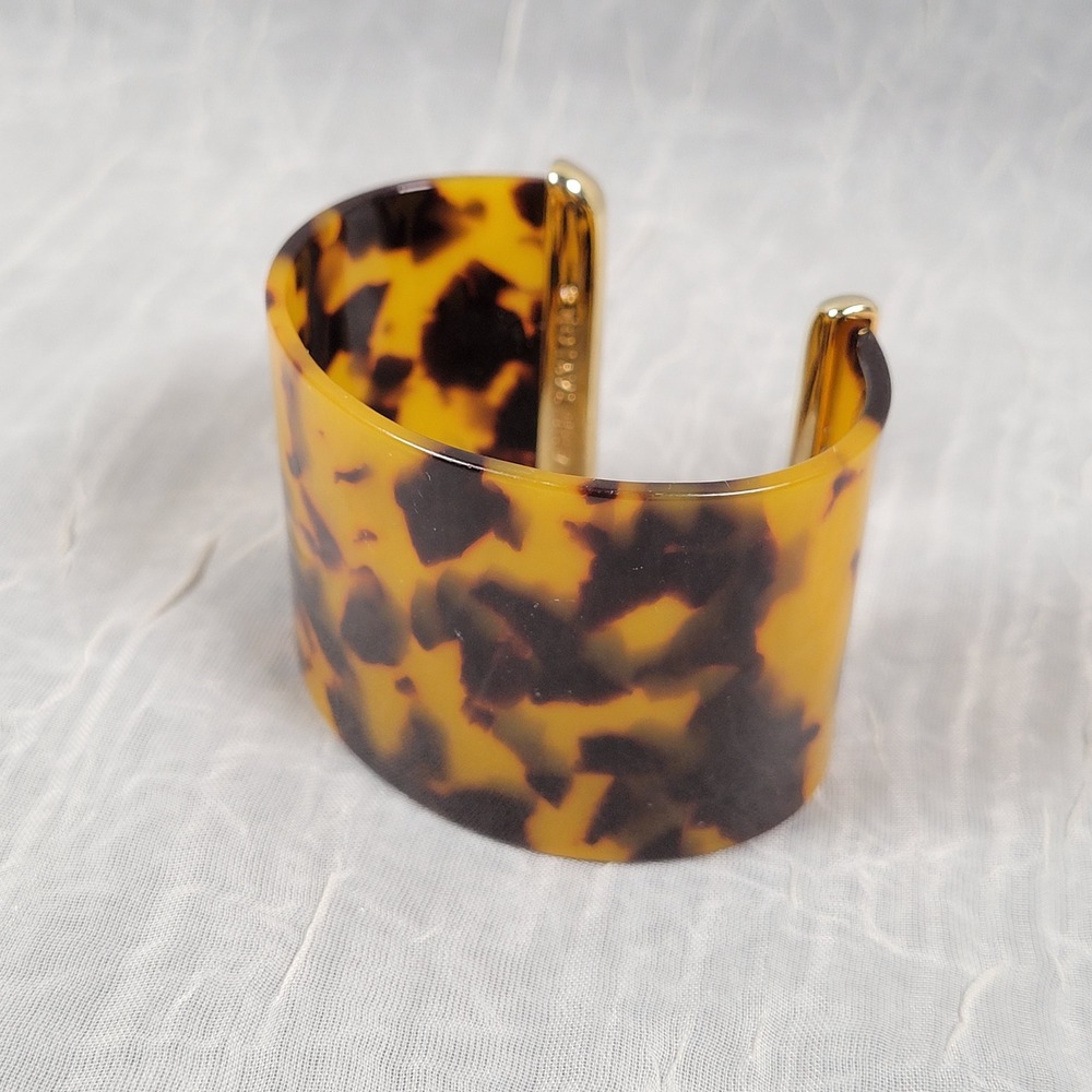 Ann Taylor Tortoise Shell Pattern Acrylic Wide Cuff Bracelet Gold Tone